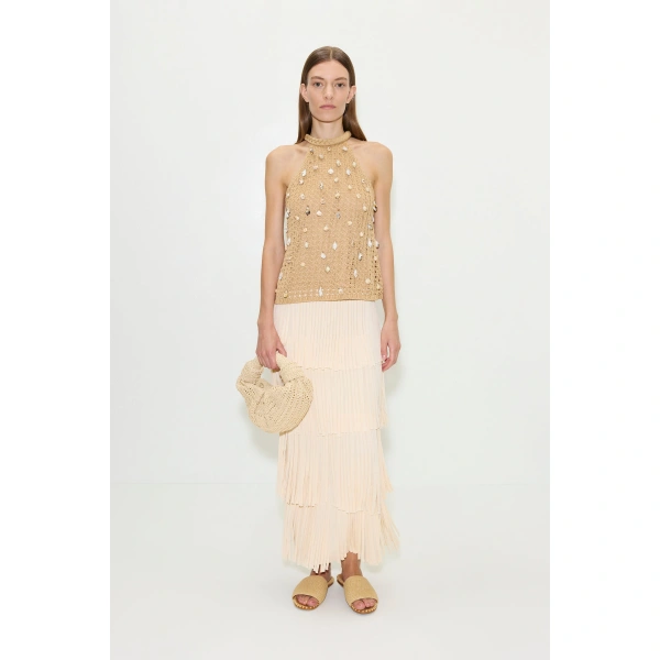 Simon Miller Za Za Knit Fringe Skirt in Ivory | Midi Skirts | Coveti