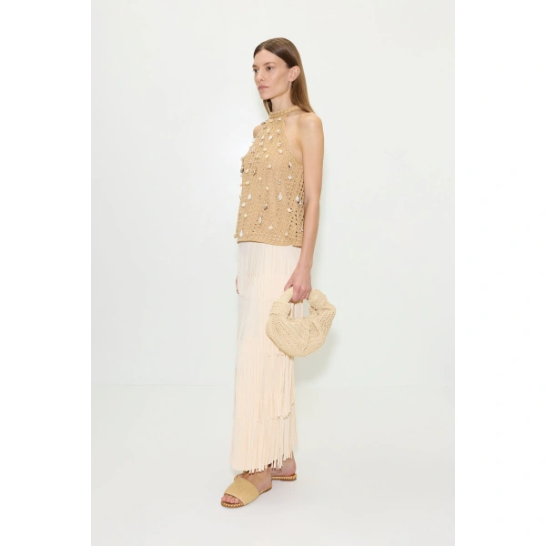Simon Miller Za Za Knit Fringe Skirt in Ivory | Midi Skirts | Coveti