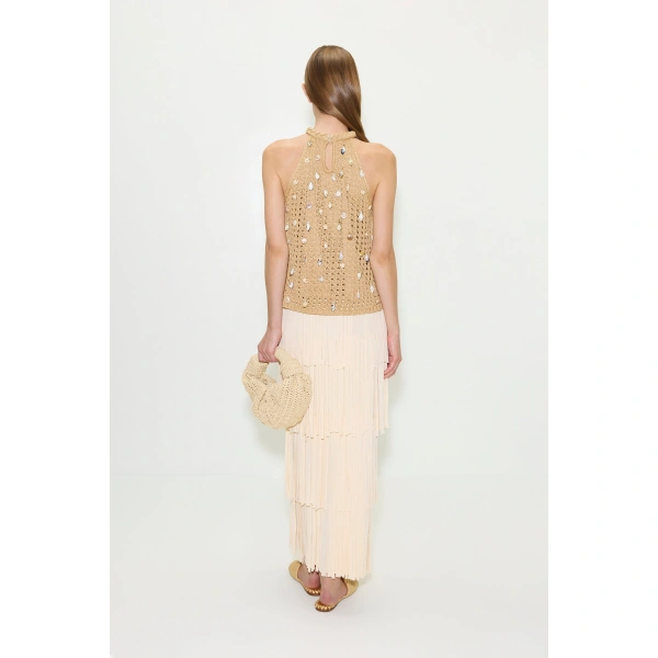 Simon Miller Za Za Knit Fringe Skirt in Ivory | Midi Skirts | Coveti