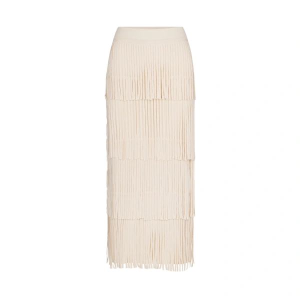 Za Za Knit Fringe Skirt in Ivory