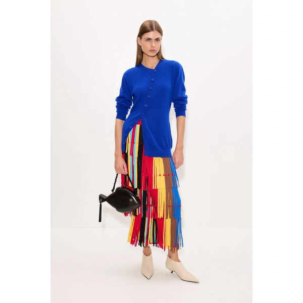 Simon Miller Za Za Knit Fringe Skirt in Primary Stripe | Midi Skirts | Coveti