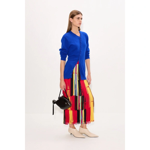 Simon Miller Za Za Knit Fringe Skirt in Primary Stripe | Midi Skirts | Coveti