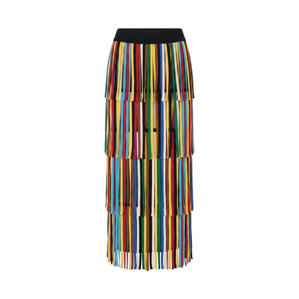 Za Za Knit Fringe Skirt in Primary Stripe
