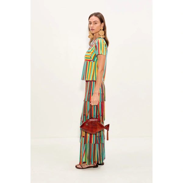 Simon Miller Za Za Knit Skirt in Vibrant Multi Stripe | Midi Skirts | Coveti