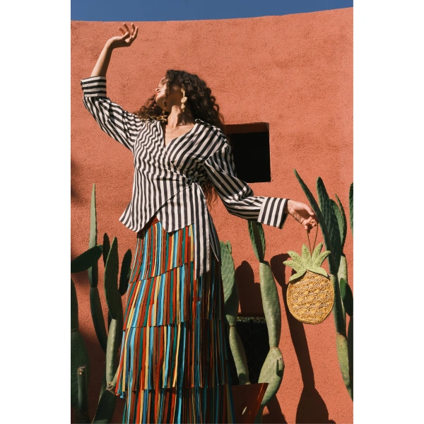 Simon Miller Za Za Knit Skirt in Vibrant Multi Stripe | Midi Skirts | Coveti