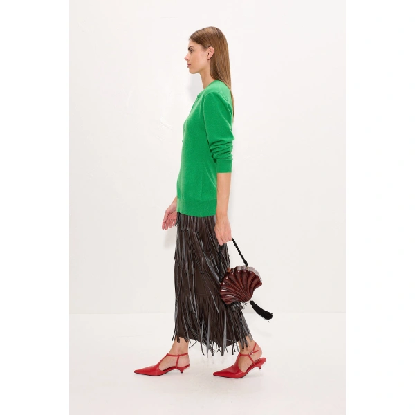 Simon Miller Za Za Vegan Leather Fringe Skirt in Dark Choco Brown | Leather Skirts | Coveti