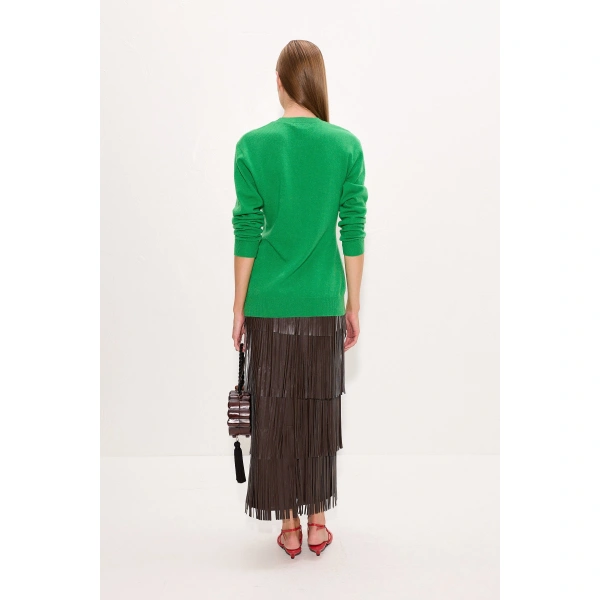 Simon Miller Za Za Vegan Leather Fringe Skirt in Dark Choco Brown | Leather Skirts | Coveti