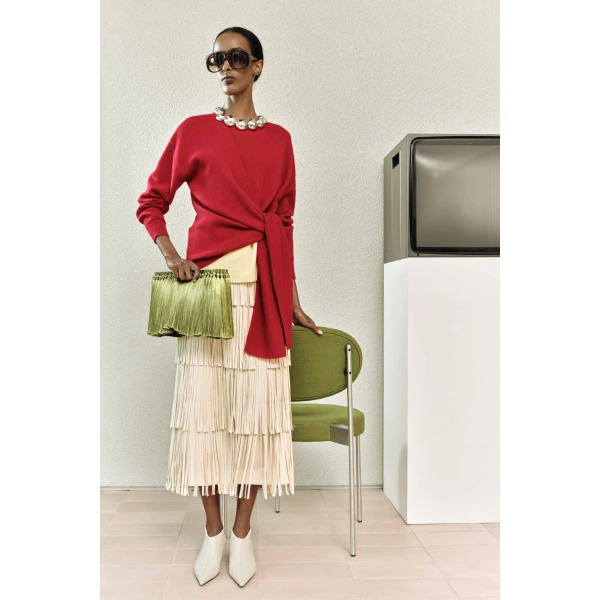 Simon Miller Za Za Vegan Leather Fringe Skirt in Ecru | Leather Skirts | Coveti