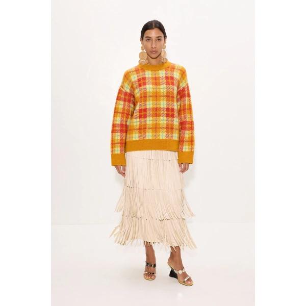 Simon Miller Za Za Vegan Leather Fringe Skirt in Ecru | Leather Skirts | Coveti