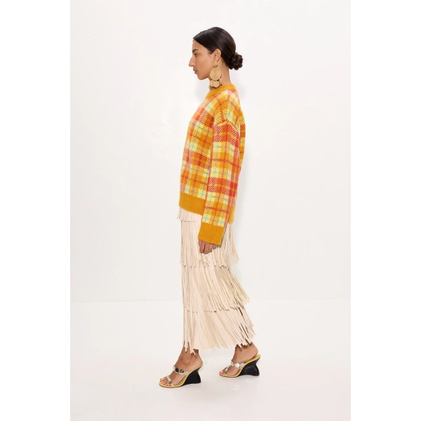 Simon Miller Za Za Vegan Leather Fringe Skirt in Ecru | Leather Skirts | Coveti