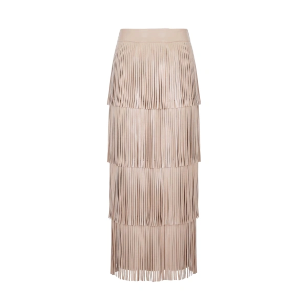 Za Za Vegan Leather Fringe Skirt in Ecru