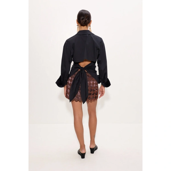 Simon Miller Zera Crochet Mini Skirt in Copper and Choco Brown | Mini Skirts | Coveti