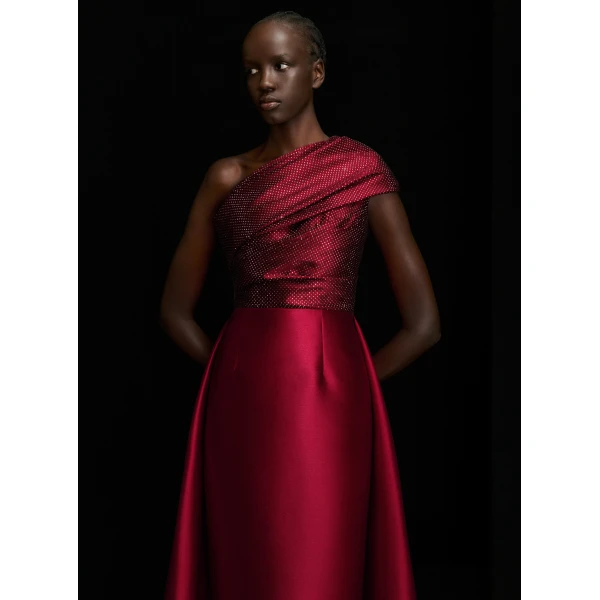 Solace London The Alba Crystal Maxi Dress in Ruby