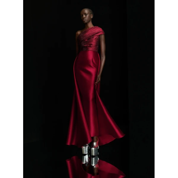 Solace London The Alba Crystal Maxi Dress in Ruby