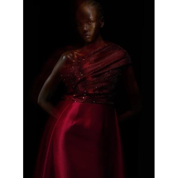 Solace London The Alba Crystal Maxi Dress in Ruby