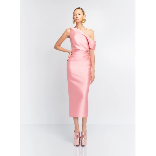 Solace London The Ellison Midi Dress in Powder Pink