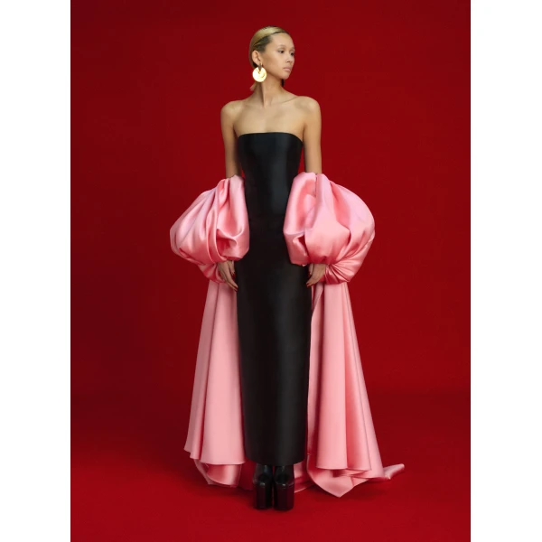 Solace London The Lea Maxi Dress in Soft Pink and Black