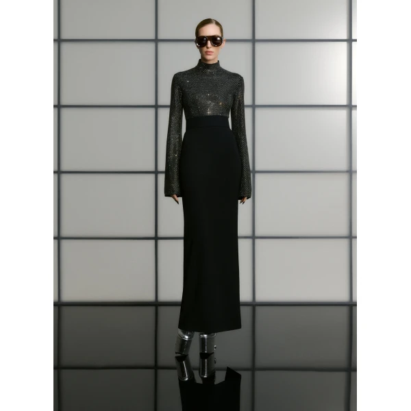 Solace London The Lolo Crystal Maxi Dress in Black