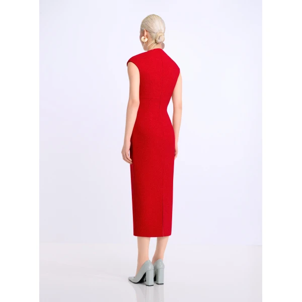 Solace London The Monica Midi Dress in Crimson Red