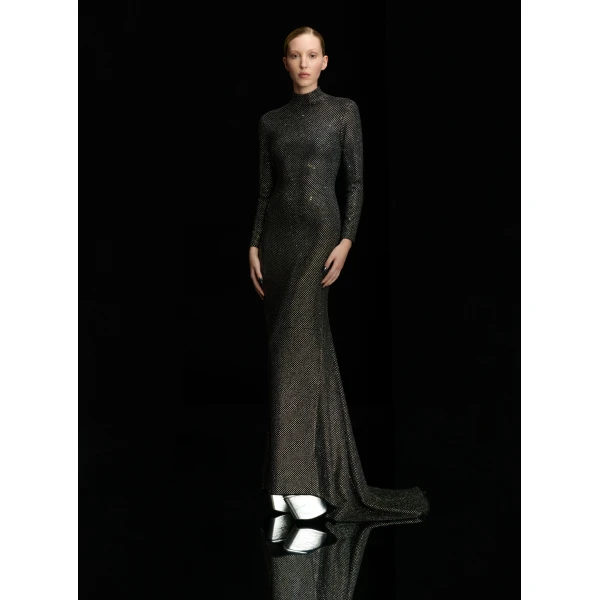 Solace London The Vivienne Crystal Maxi Dress in Black
