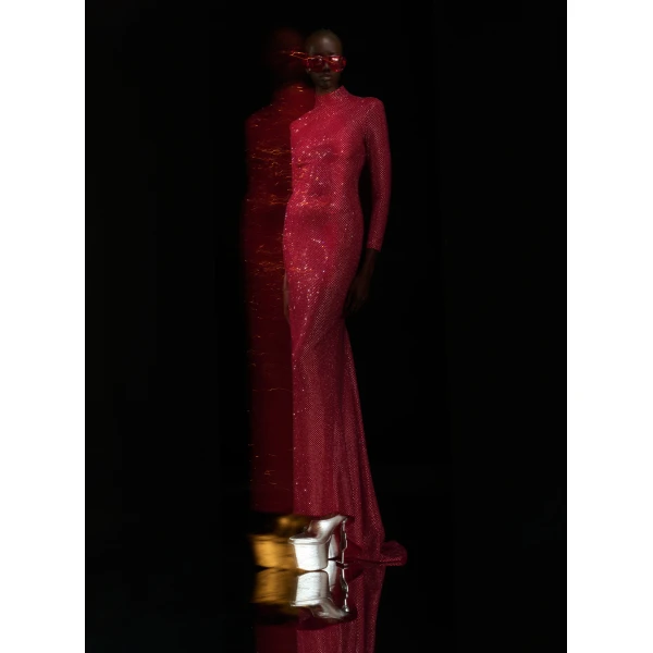 Solace London The Vivienne Crystal Maxi Dress in Ruby