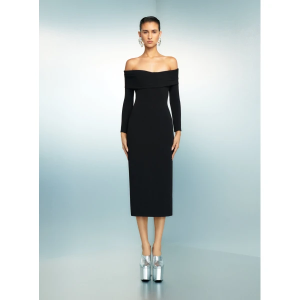 Solace London The Yuni Midi Dress in Black