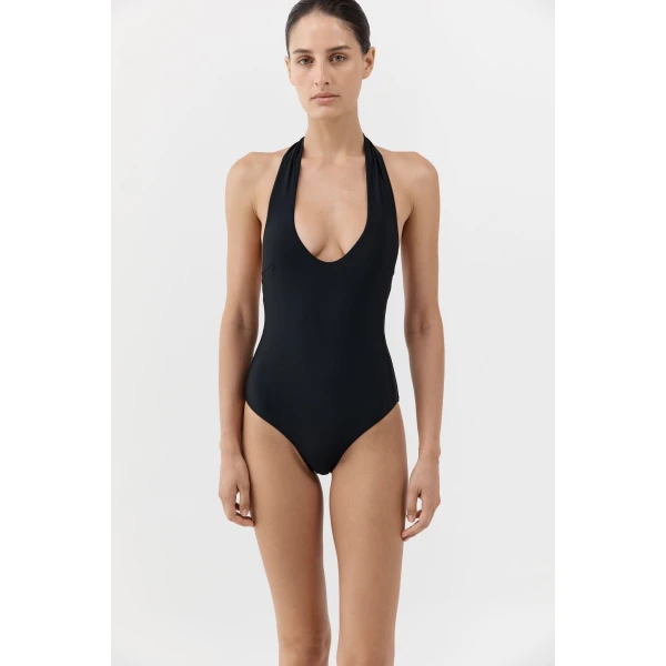 St. Agni 90s Halter One Piece in Black, view 3