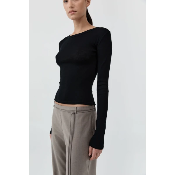 St. Agni 90s Wool Rouleau Minimal Pants in Light Taupe, view 3