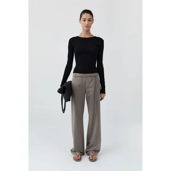 St. Agni 90s Wool Rouleau Minimal Pants in Light Taupe, view 6