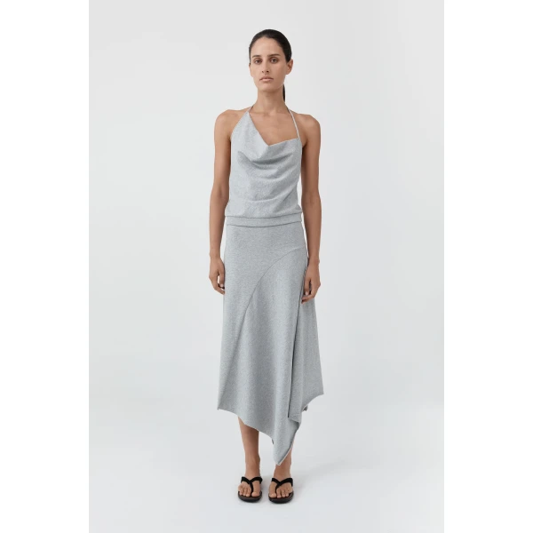 St. Agni Asymm Drape Skirt in Light Grey Marle, view 2
