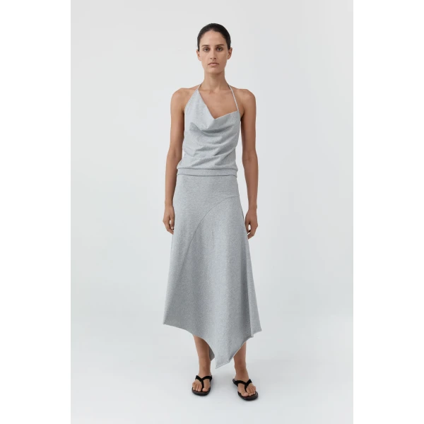 St. Agni Asymm Drape Skirt in Light Grey Marle, view 3