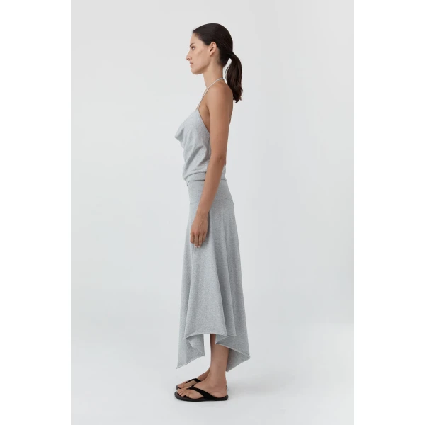 St. Agni Asymm Drape Skirt in Light Grey Marle, view 4