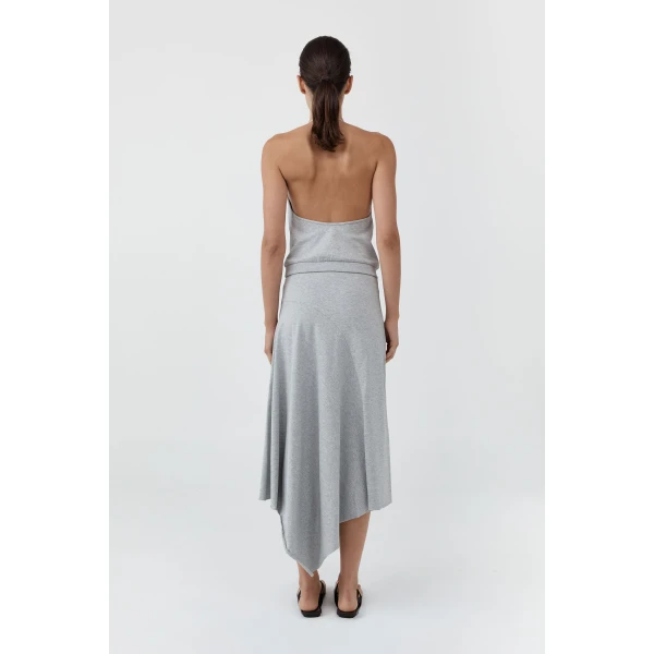 St. Agni Asymm Drape Skirt in Light Grey Marle, view 5