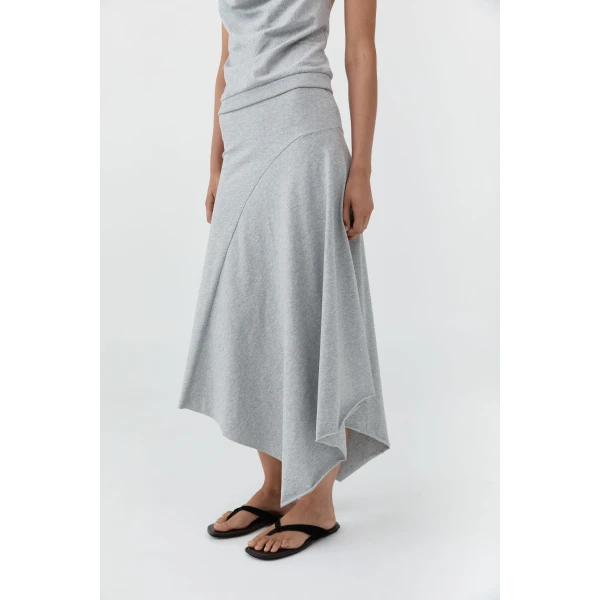 St. Agni Asymm Drape Skirt in Light Grey Marle, view 6