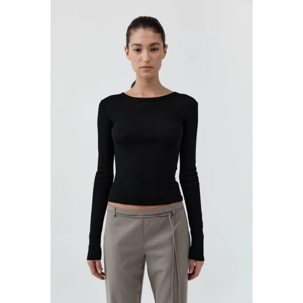 St. Agni Baby Wool Long Sleeve Top in Black, view 2