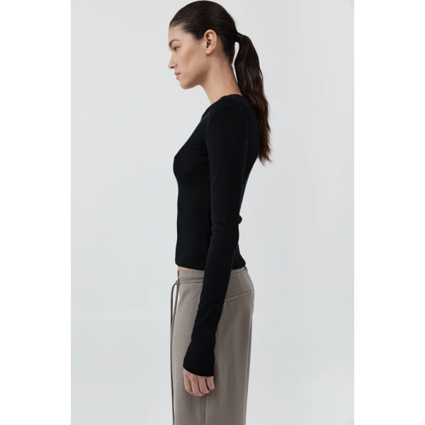 St. Agni Baby Wool Long Sleeve Top in Black, view 4