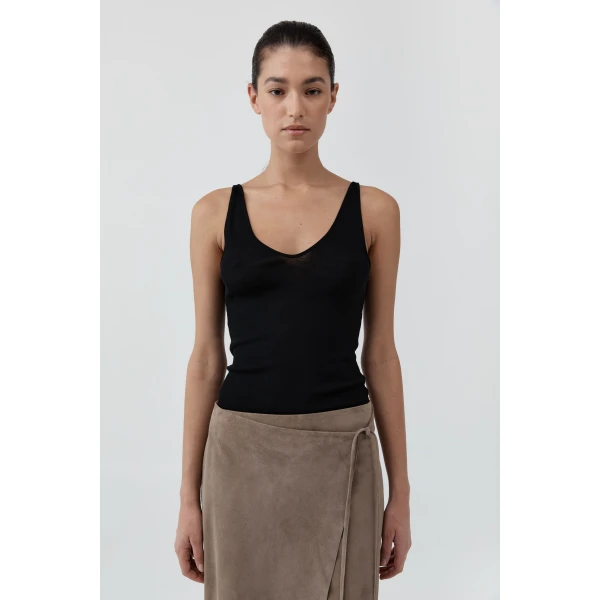 St. Agni Baby Wool Scoop Cami in Black, view 2