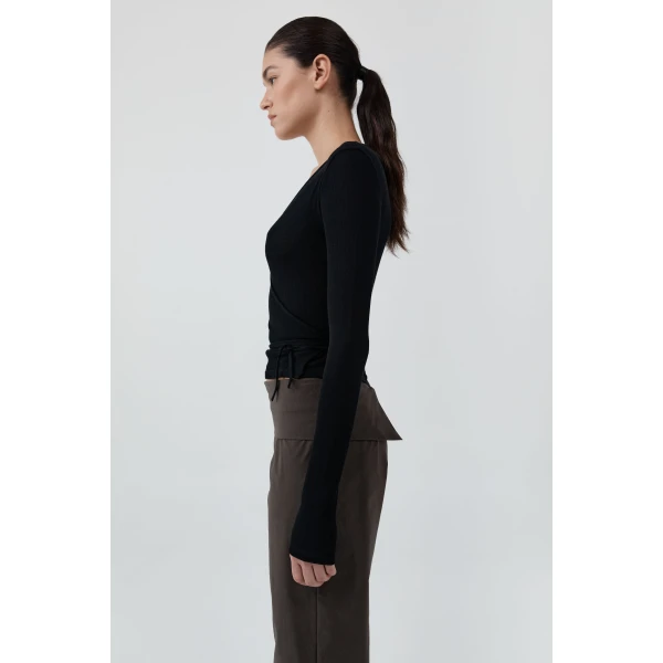 St. Agni Baby Wool Wrap Top in Black, view 5