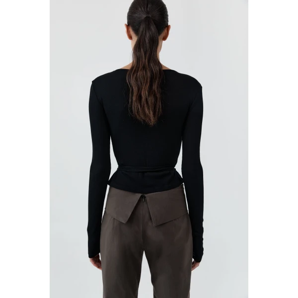St. Agni Baby Wool Wrap Top in Black, view 6