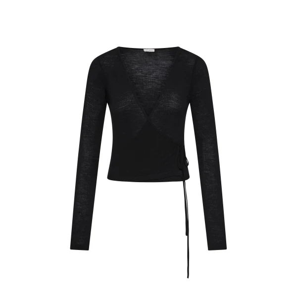 St. Agni Baby Wool Wrap Top in Black