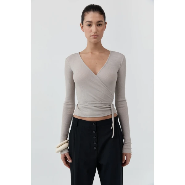 St. Agni Baby Wool Wrap Top in Soft Ash, view 2