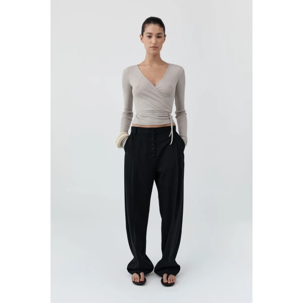 St. Agni Baby Wool Wrap Top in Soft Ash, view 3