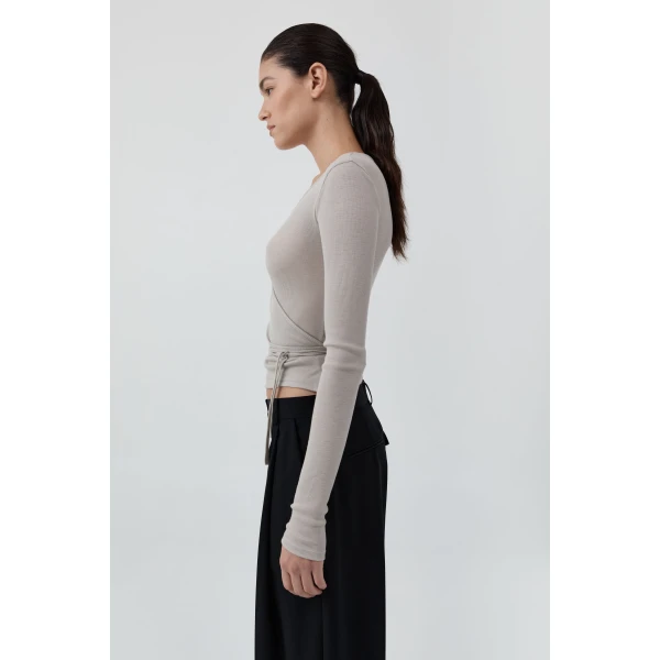 St. Agni Baby Wool Wrap Top in Soft Ash, view 4