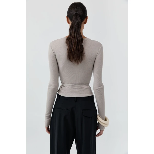 St. Agni Baby Wool Wrap Top in Soft Ash, view 5