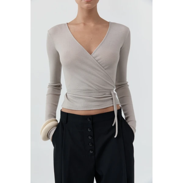 St. Agni Baby Wool Wrap Top in Soft Ash, view 6