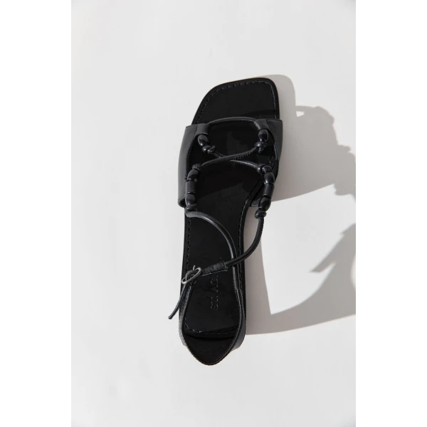 St. Agni Beaded Detail Sandal in Black, view 3