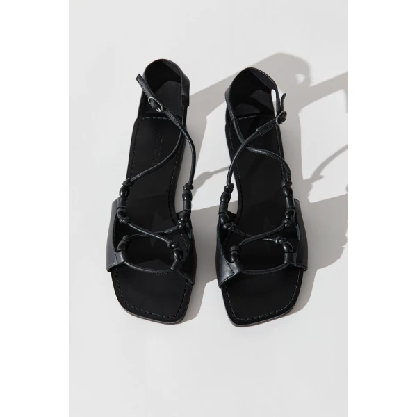 St. Agni Beaded Detail Sandal in Black, view 6