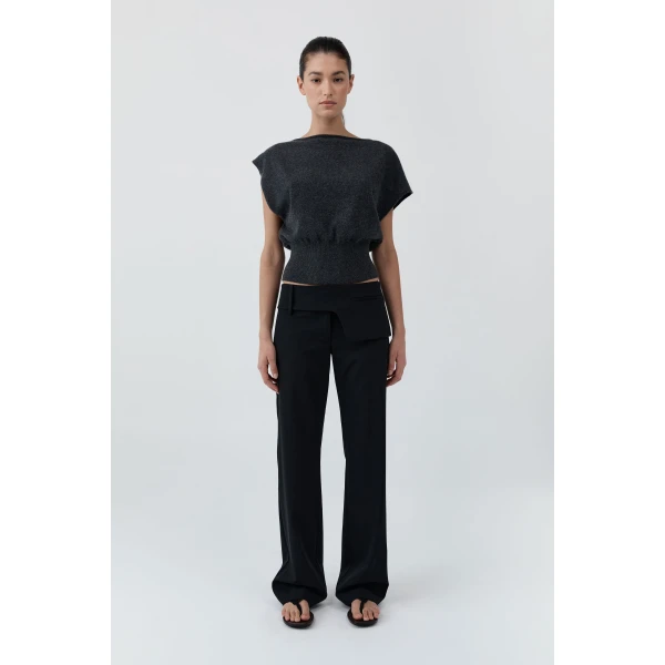 St. Agni Belt Detail Pants in Black, view 2