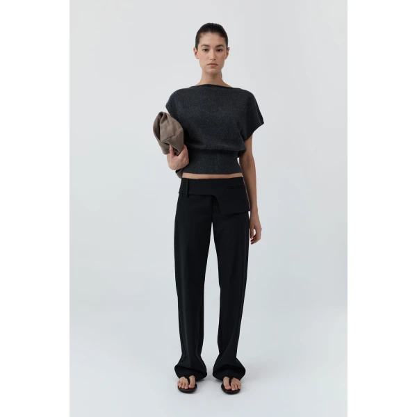 St. Agni Belt Detail Pants in Black, view 3