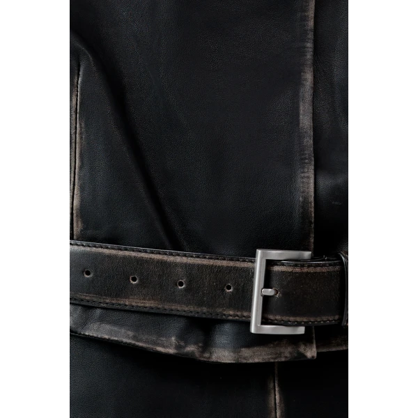 St. Agni Brushed Leather Belted Jacket in Black, view 6
